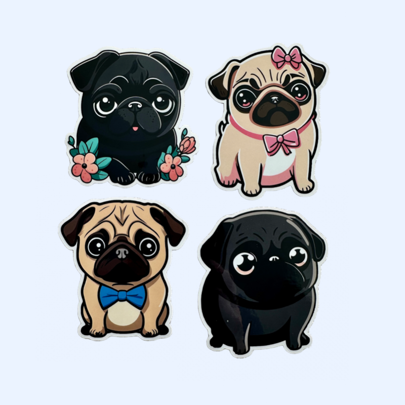 Limited Edition, Collectible Fawn and Black Pug Stickers - More Design ...