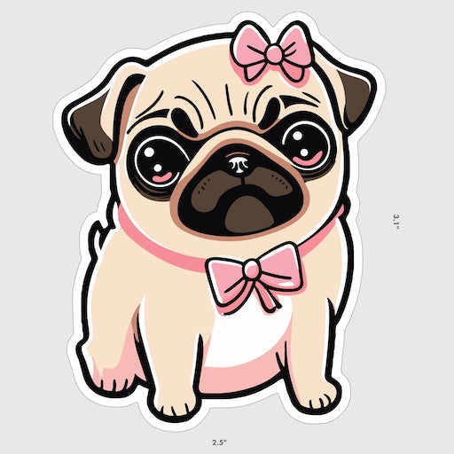 Fawn Pug Collectible Vinyl Sticker, Peaches the Pug, Durable Weatherproof 3" Decal, Limited Edition of 30