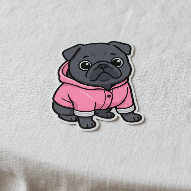 Little Bea Collectible Premium Vinyl Sticker Megapack, 14-Piece Black Pug Collector Set (7 Large + 7 Mini)
