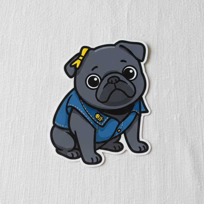Little Bea Collectible Premium Vinyl Sticker Megapack, 14-Piece Black Pug Collector Set (7 Large + 7 Mini)