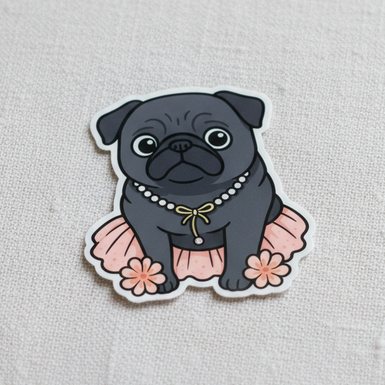 Little Bea Collectible Premium Vinyl Sticker Megapack, 14-Piece Black Pug Collector Set (7 Large + 7 Mini)