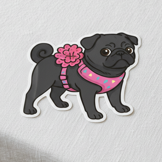Little Bea Collectible Premium Vinyl Sticker Megapack, 14-Piece Black Pug Collector Set (7 Large + 7 Mini)