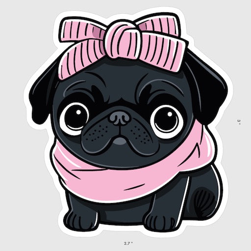 Black Pug Collectible Vinyl Sticker,  Maddie the Pug, Durable Weatherproof 3" Decal, Limited Edition
