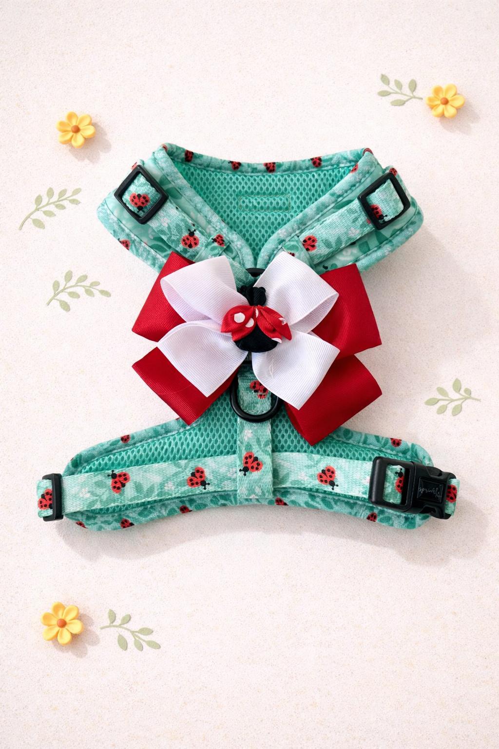 Ladybug Love Matching Harness, Leash and Harness Bow Set