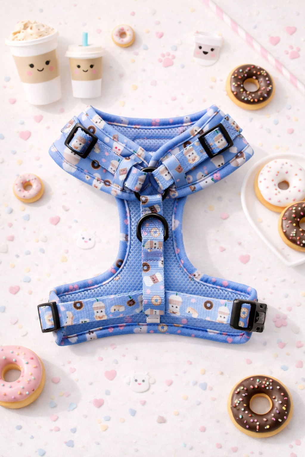 Bundle - I Love You a Latte Matching Harness, Leash and Harness Charm Bow