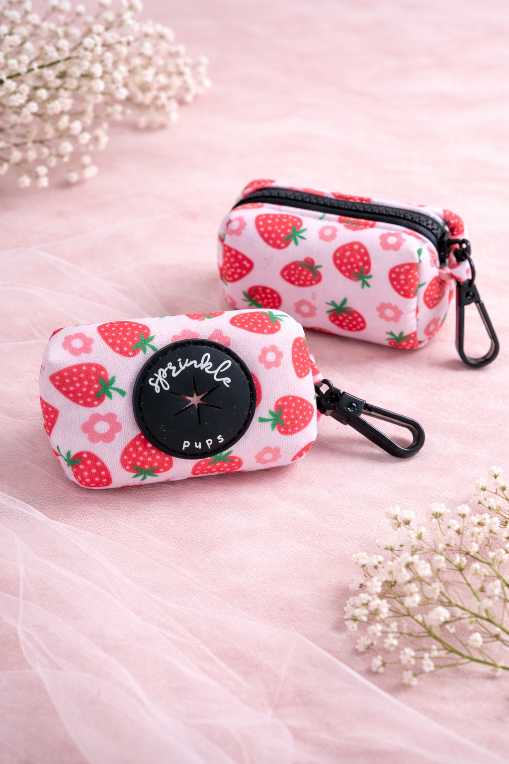 Bundle - Strawberry Shortcake Matching Harness, Leash, Poo Bag Holder and Harness Charm Bow